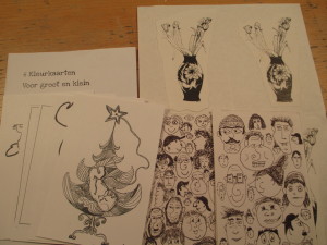 Kleurkaarten voor groot en klein in de maak, het zijn alwel kaarten in de kerstsfeer